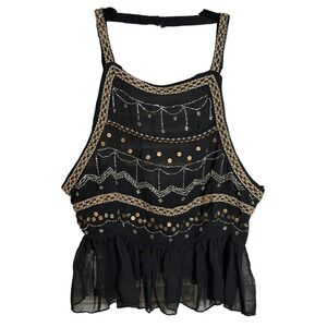 Free People Beads Embroider Peplum Cami Top XS Sequin Embellished Festival Indie
